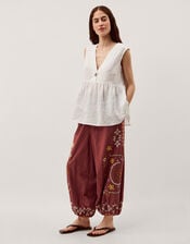 Greta Embroidered Balloon Pants, Brown (CHOCOLATE), large