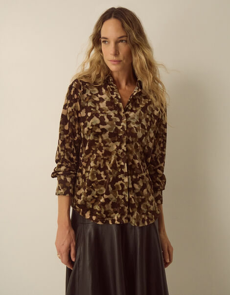 Miranda Abstract Print Mesh Jersey Shirt, Green (KHAKI), large
