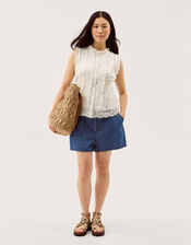 Trish Sleeveless Broderie Frill Top, Ivory (IVORY), large