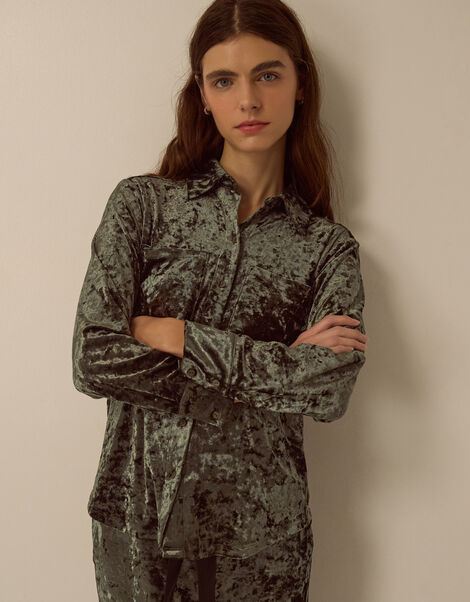 Ola Oversized Velvet Shirt, Green (KHAKI), large