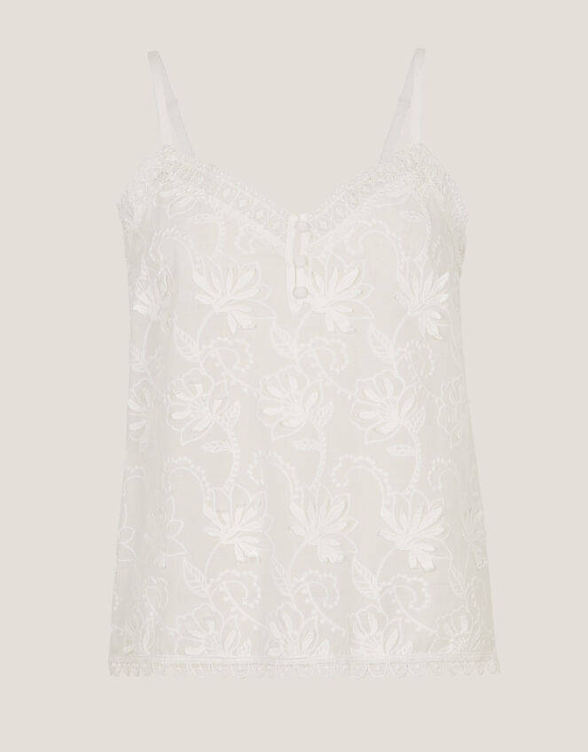 Rosie Embroidered Cami Top, White (WHITE), large