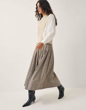 Carmen Check Pleat Midi Skirt, Natural (NATURAL), large