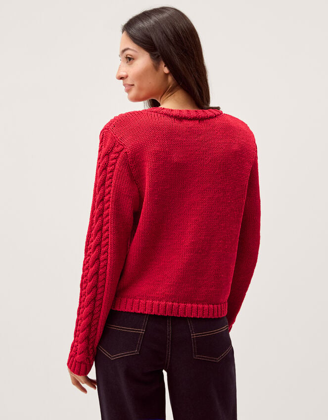 Kelly Flower Button Cable Knit Cardigan, Red (RED), large
