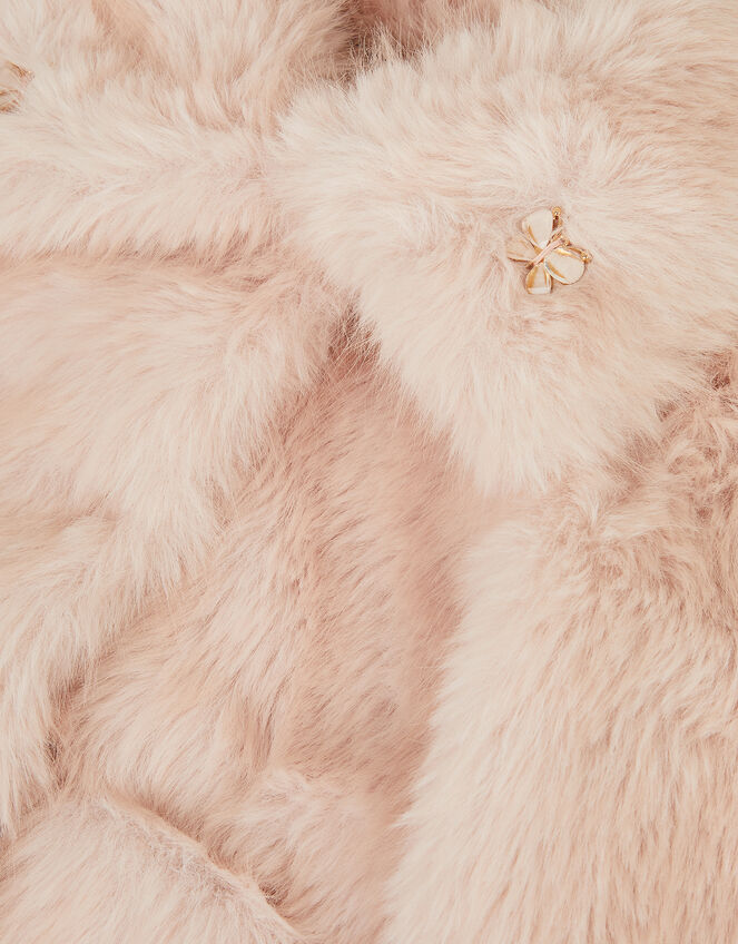Butterfly Embellished Faux Fur Coat, Pink (PINK), large