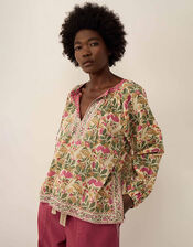 East Aurelie Hand-Woodblock Botanical Print Cotton Top, Multi (MULTI), large