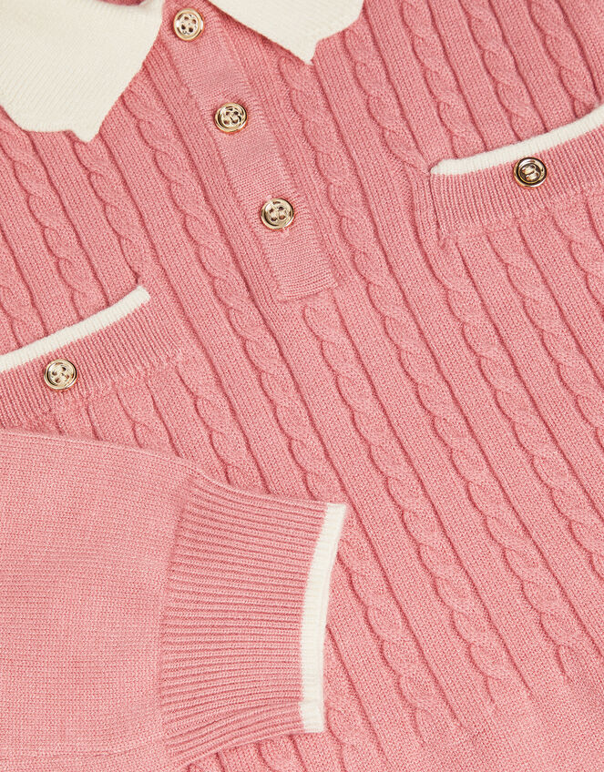 Long Sleeve Cable Knitted Dress, Pink (PINK), large