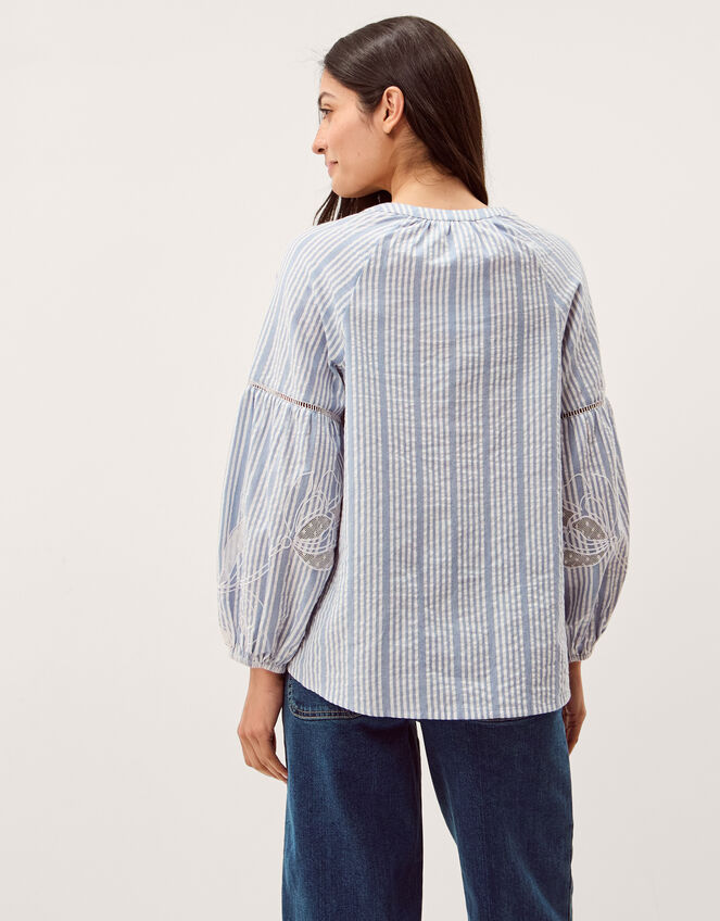 Maia Embroidered Stripe Blouse, Blue (BLUE), large