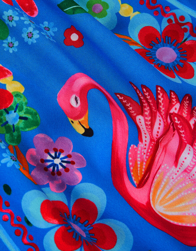 Flamingo Floral Print Beach Dress, Blue (BLUE), large