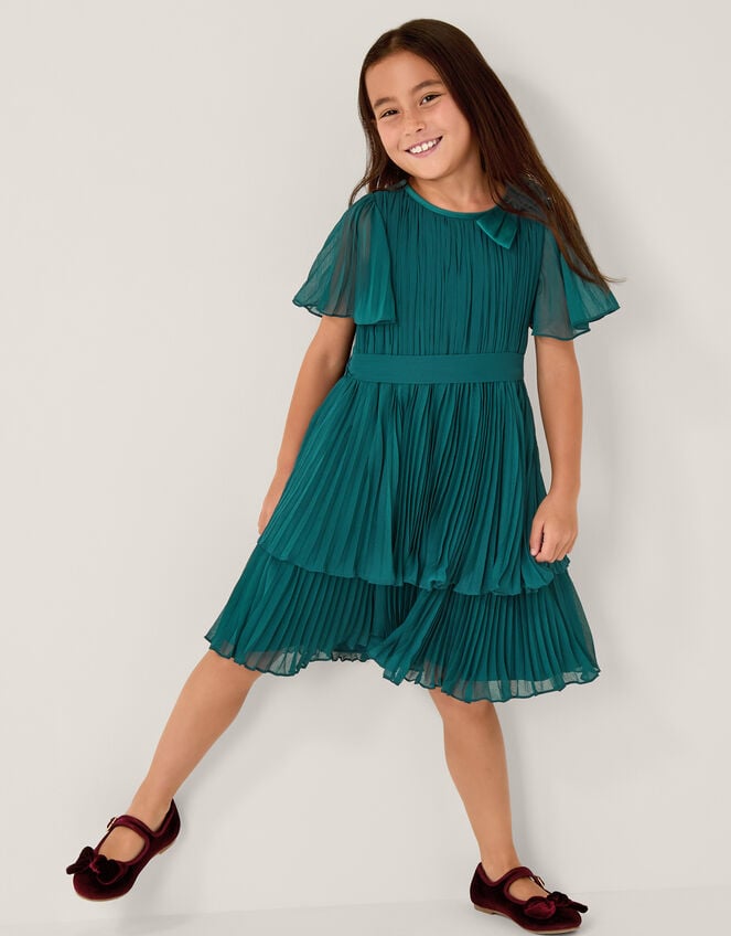 Alicia Pleated Tiered Party Dress, Teal (TEAL), large