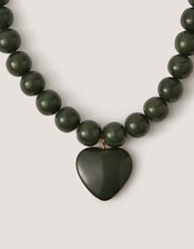 Beaded Resin Heart Pendant Necklace, Green (GREEN), large