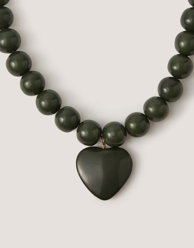 Beaded Resin Heart Pendant Necklace, Green (GREEN), large