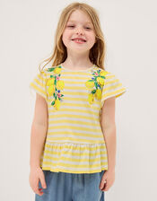 Sequin Lemon Stripe T-Shirt, Yellow (YELLOW), large