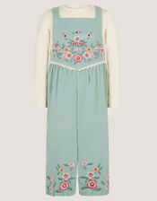 Baby Top & Embroidered Corduroy Dungarees Set, Green (GREEN), large