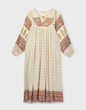 East Tilly Hand-Block Print Midi Smock Dress, Yellow (MUSTARD), large