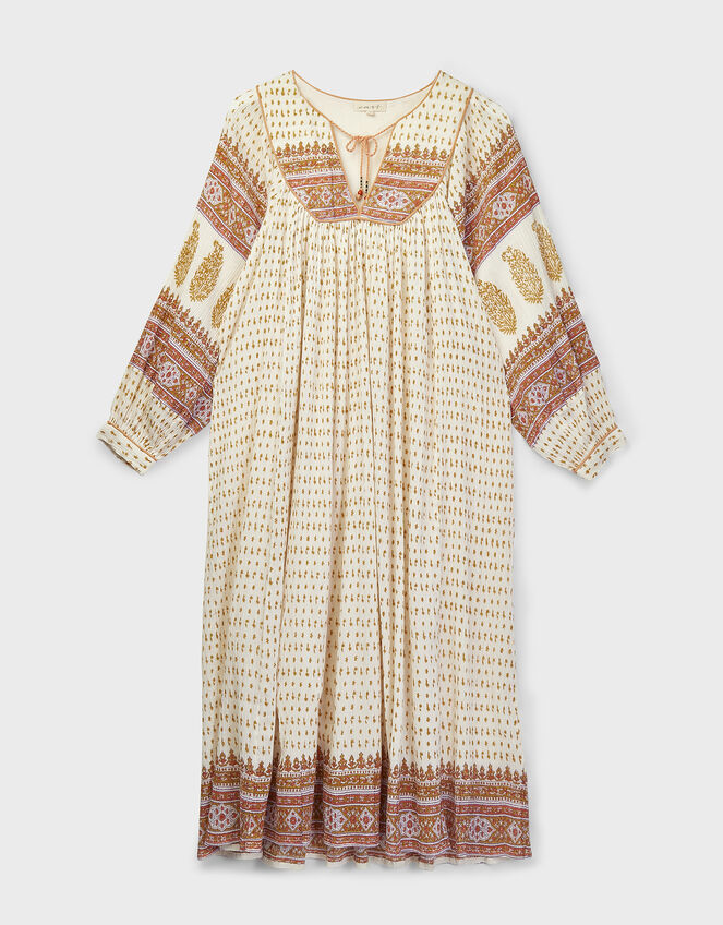East Tilly Hand-Block Print Midi Smock Dress, Yellow (MUSTARD), large
