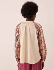 East Gabriette Floral Print Cotton Blouse, Ivory (IVORY), large