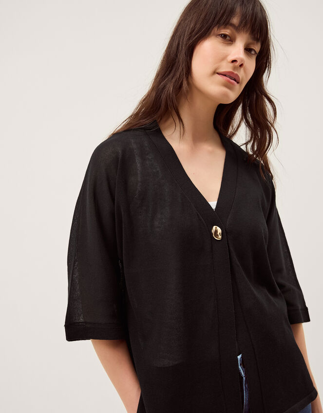 Beth Short Sleeve Cardigan, Black (BLACK), large