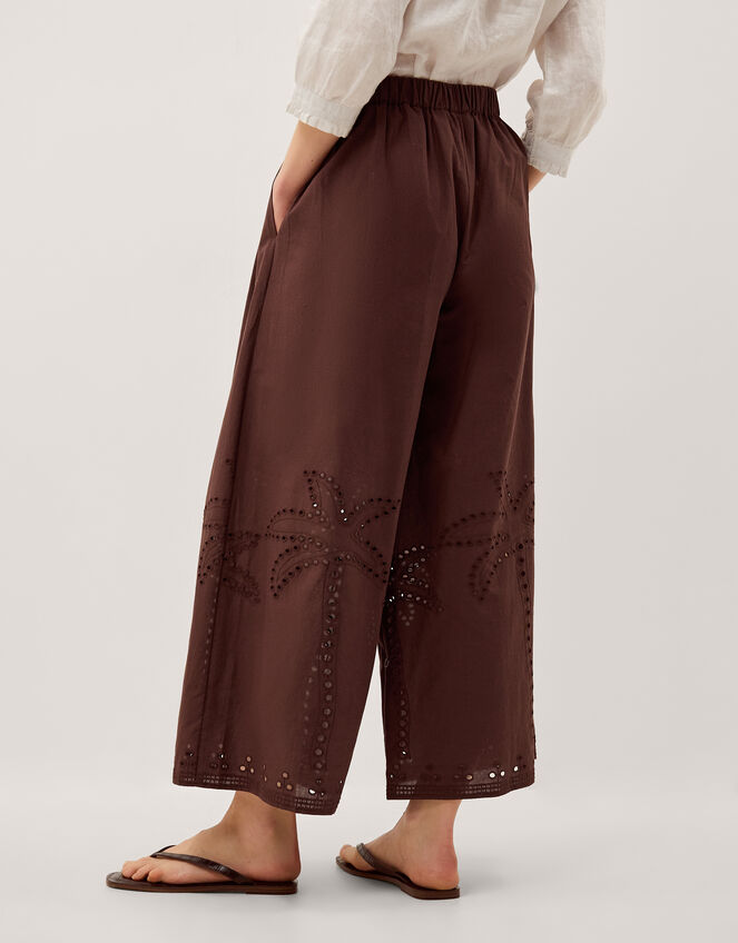 Eden Palm Cutwork Wide Leg Pants , Brown (BROWN), large