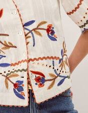 Polly Floral Embroidered Shirt, White (WHITE), large
