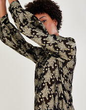 Rachel Metallic Print Blouse with Sustainable Viscose, Black (BLACK), large