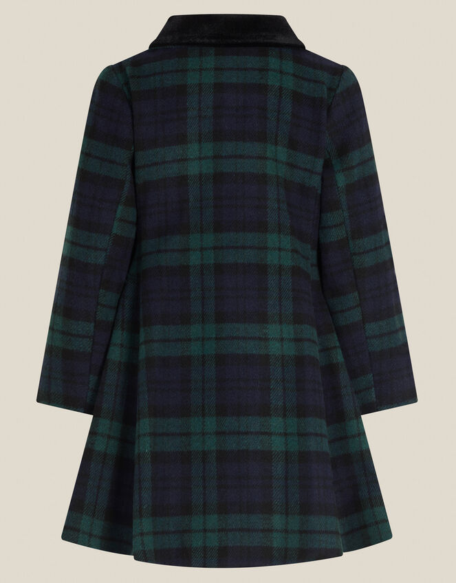 Charlotte Velvet Collar Tartan Coat, Green (GREEN), large
