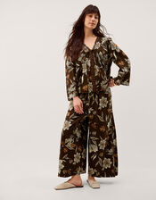 Esther Floral Linen Blend Top, Brown (CHOCOLATE), large