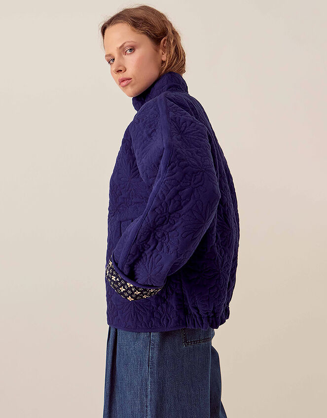 East Celine Lightly Quilted Floral Stitch Jacket, Blue (NAVY), large