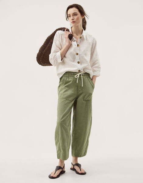 Megan Cropped Barrel Trousers, Green (KHAKI), large