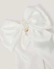 Long Pearl Satin Bow Hair Clip, Ivory (IVORY), large