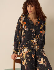 Clemence Seraphine Floral Print Satin Blouson Blouse, Black (BLACK), large