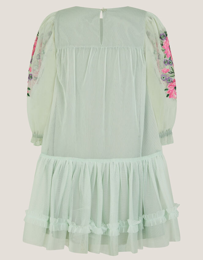 Peony Embroidered Tulle Party Dress, Green (SAGE), large