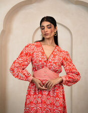 India & Mills Pippa Tropic Midi Dress, Red (RED), large