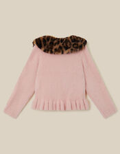 Monsoon x Queens of Archive Francoise Leopard Print Faux Fur Collar Cardigan​, Pink (PINK), large