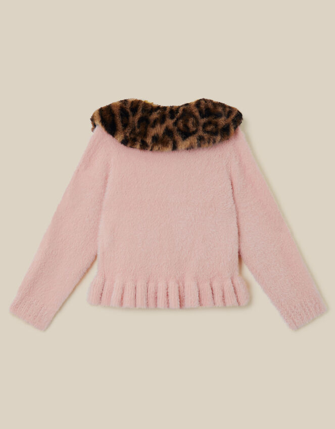 Monsoon x Queens of Archive Francoise Leopard Print Faux Fur Collar Cardigan​, Pink (PINK), large