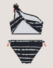 Tie-Dye One Shoulder Bikini Set, Black (BLACK), large