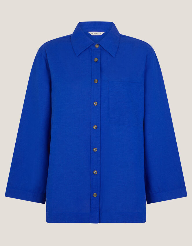 Thea Linen Blend Shirt, Blue (COBALT), large