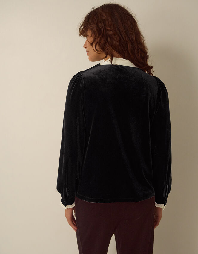 Tia Tie Neck Velvet Top, Black (BLACK), large