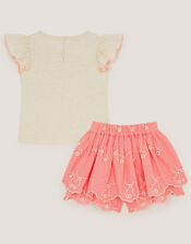 Bunny T-Shirt & Broderie Skort Set, Pink (PINK), large