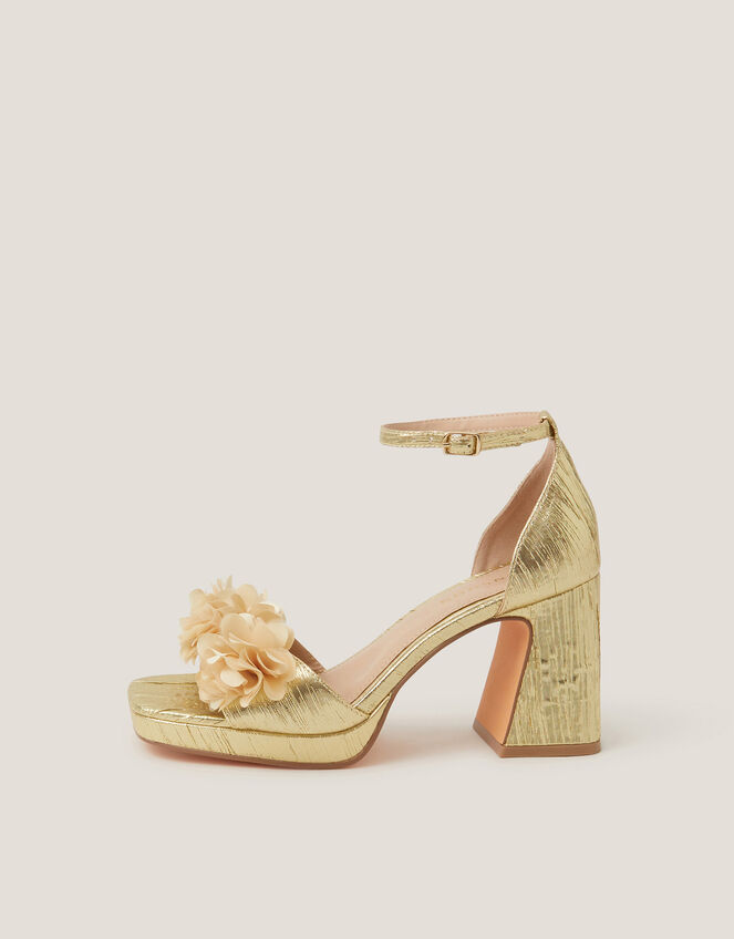 Mindy Floral Platform Sandals, Gold (GOLD), large