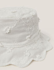 Baby Flower Embroidered Bucket Hat, Ivory (IVORY), large