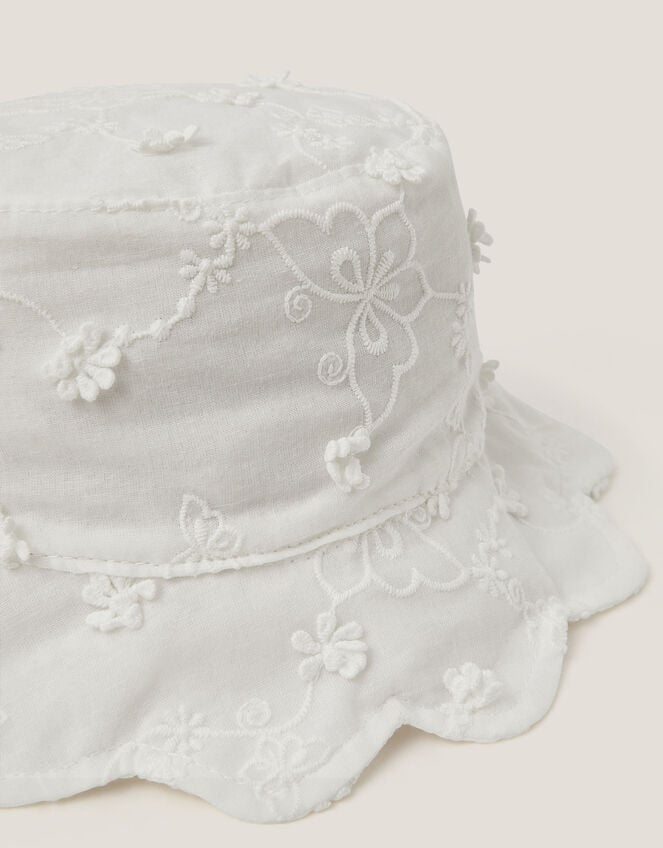 Baby Flower Embroidered Bucket Hat, Ivory (IVORY), large
