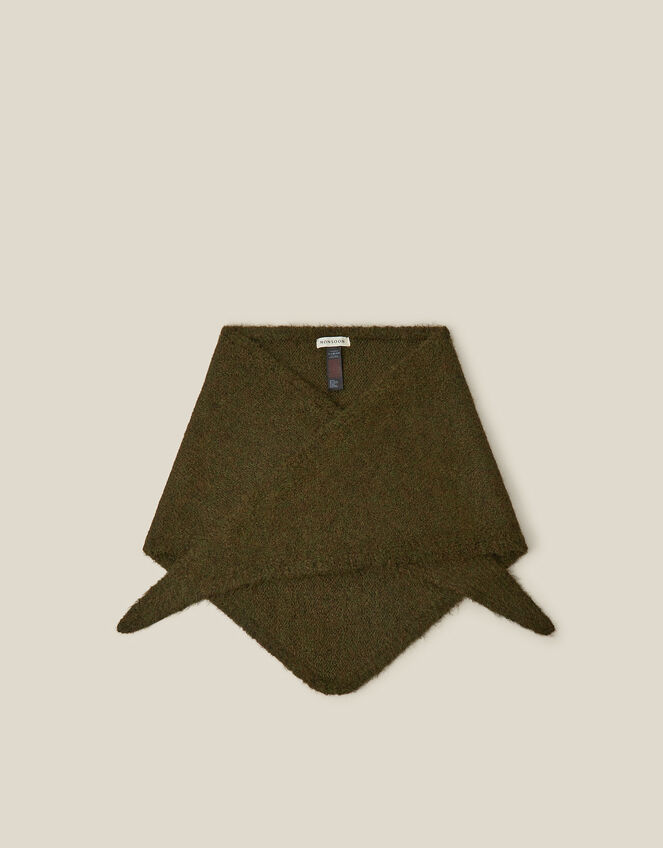 Taya Large Knitted Triangle Scarf, Green (KHAKI), large