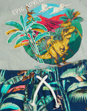 Dinosaur Print T-Shirt & Shorts Set, Green (GREEN), large