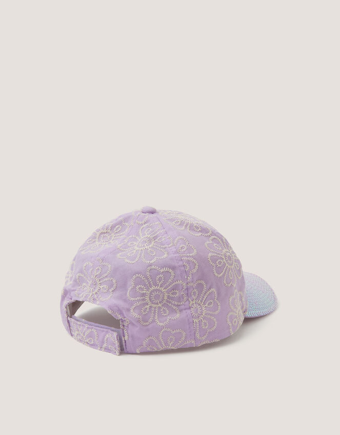 Floral Embroidered Sequin Cap, Purple (LILAC), large