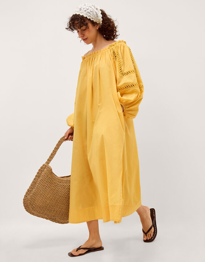 Lola Off The Shoulder Cotton Midi Dress, Yellow (YELLOW), large