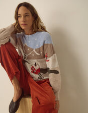 Selah Ski Scene Crew Neck Jumper, Blue (PALE BLUE), large