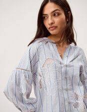 Maia Embroidered Stripe Blouse, Blue (BLUE), large