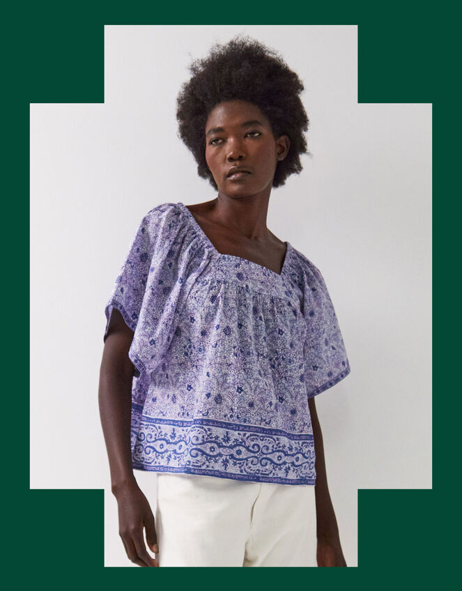 East Tiera Square Neck Floral Top, Blue (BLUE), large