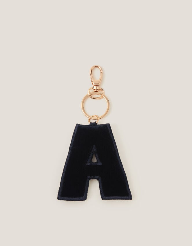 Floral Embroidered Initial Keyring, Black (BLACK), large