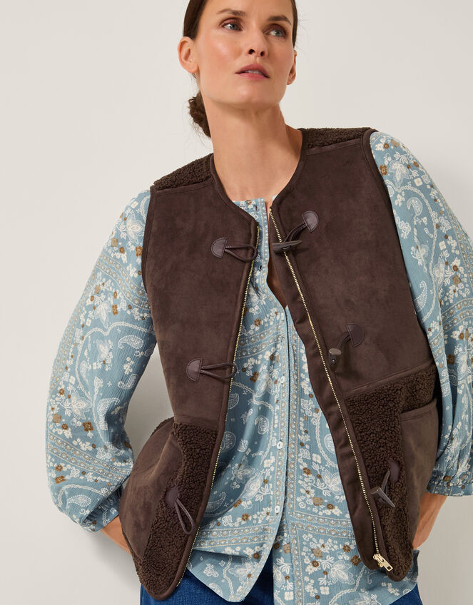 Teri Faux Shearling Duffle Gilet, Brown (CHOCOLATE), large